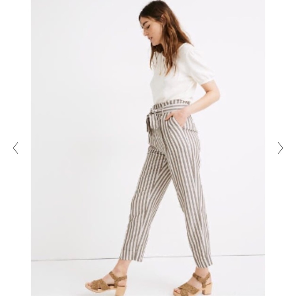 Madewell Striped Linen-Blend Paperbag Pants